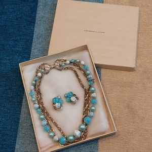 Vintage 1960's layered necklace and clip on earring set